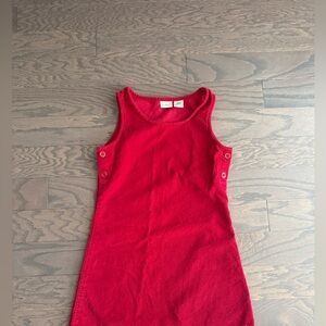 L.L. Bean Red Corduroy Jumper Dress White Snowflakes Cotton Girls Sz 6x/7